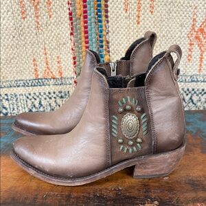 Liberty Black “Jodie Boots” in taupe studded embroidered leather. New with tags